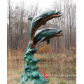 double dolphin statue fountain in bronze